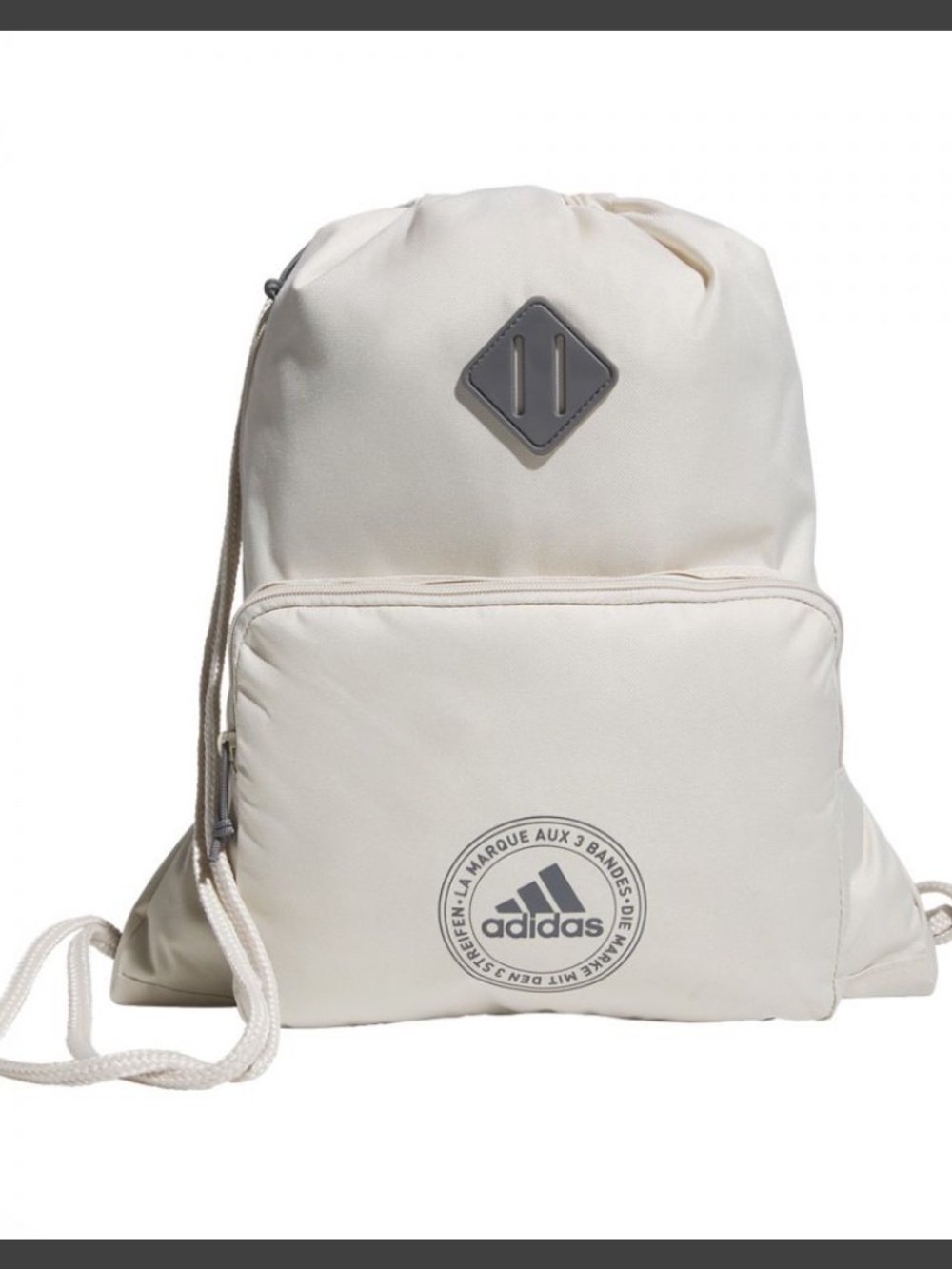 Adidas Beige Drawstring Gym Backpack with Front Zip Pocket